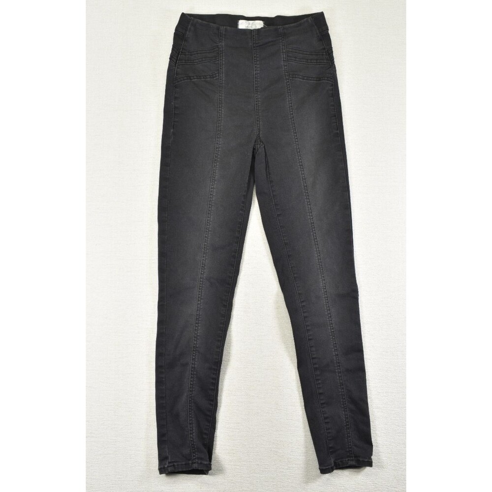 Free People We The Free Womens 26 Washed Black High Rise Pull On Skinny Jeans